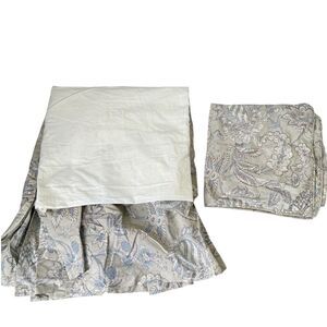 Pottery Barn Brown Floral Bed Skirt Full Size Linen Cotton Blend Cottagecore